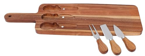 RUNROTOO Set Tagliere per Formaggi in Legno con Coltelli e Forchette, Vassoio per Salumi e Frutta per Feste e Cucina, Accessori da Portata Versatili per Presentazione e Preparazione Piatti