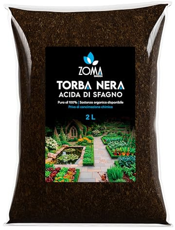 ZOMA Torba acida di sfagno nera Ph 4,5 qualità Superiore Sacco 2l, torba per piante estratta dalle torbiere baltiche, Ideale pura o in mescola con tutti i substrati - Made in Italy