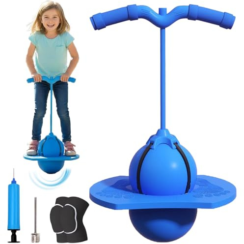 Pogo Sprungball für Kinder und Erwachsene - Erhältlich in sechs Farben, Balance Hüpfball mit Griff und Luftpumpe, Hüpfspielzeug Outdoor, Tragfähigkeit 300 Kg, Verdickt und Verschleißfest (Dunkelblau)
