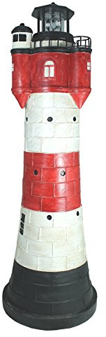 colourliving Leuchtturm Roter Sand groß ca. 80 cm rot weiß rotierender Solar LED Reflektor für den Garten am Teich Dekofigur mit drehendem Leuchtfeuer