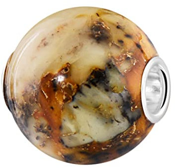ANDANTE - Premium Collection - Echter OSTSEE Bernstein Bead Charm oder Kettenanhänger in 925 Sterling Silber - BIG - zertifiziert - GOLD DES MEERES - PLANET - 16 mm x 16 mm