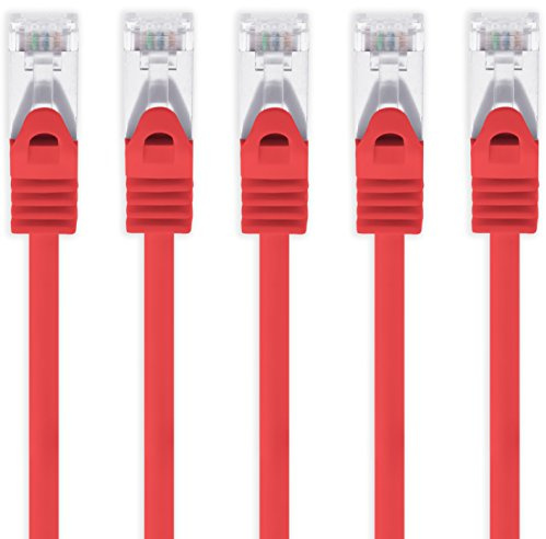 Cable Ethernet Cat7 Cat.7 Gigabit cable de red LAN con conector Cat6a RJ45) (con doble blindaje) 500 MHz Rojo - 5 piezas 5m