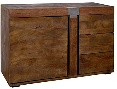 MASSIVMOEBEL24.DE | Amsterdam Sideboard aus Massivholz #09 | Mangoholz - braun, lackiert | mit 1 Tür + 3 Schubladen | 115x45x75 cm | Kommode TV-Sideboard TV-Board