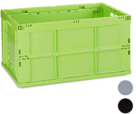 Relaxdays Cassetta Pieghevole, Stabile, da Lavoro, Plastica Resistente, 60L, HLP 31,5 x 58,5 x 40 cm, Verde