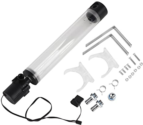 Water Cooling Tank with Pump, Bewinner 12V 800L/H Waterproof Water Tank and Pump G1/4 Acrylic Computer DIY Water Cooling Tank Cylinder Reservoir 19W Pump(300mm)