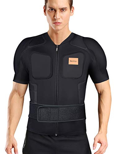 BenKen Skiing Body Short Protector Schutzausrüstung Pad mit Futter Motor Brust Schulter Rückenschutz verstellbare Jacke Damen Herren Obermaterial Gepolsterte (XXL, Kurzarm)