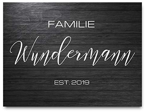 Namensschild für die Familie aus schwarzem Holz/Haustürschild im stilvollen Design | selbstklebend - mit Kordel - mit Bohrlöchern | verschiedene Größen