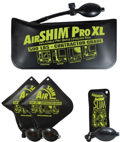 Calculated Industries 1132 AirShim Inflatable Pry Bars and Leveling Tools 4-pc Value Pack – 2 Original AirShims, 1 AirShim Pro XL, and 1 AirShim Slim | Contractor-Grade Pump Wedges | Set of 4