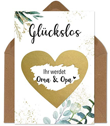 OWLBOOK Rubbelkarte Ihr werdet Oma & Opa Karte mit Rubbelherz Gold Geschenke Geschenkideen für Oma & Opa zum Schwangerschaft verkünden