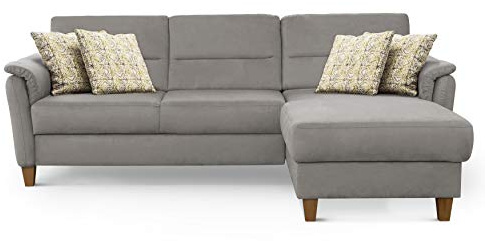 CAVADORE Schlafsofa Palera / Federkern-Ecksofa mit Schlaffunktion und Bettkasten / 244 x 89 x 163 / Mikrofaser-Bezug, Hellgrau