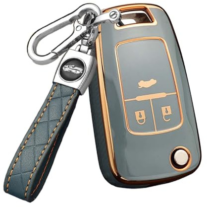 HIBEYO Smart Autoschlüssel Hülle passt für Opel Schutzhülle Schlüsselhülle Fernbedienung Cover TPU für Chevrolet Aveo Opel Corsa Astra Zafira Mokka Schlüsselbund Schlüsselanhänger 3 Tasten(Grau Blau)