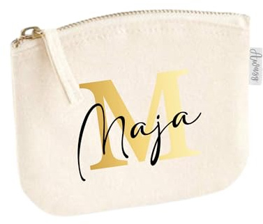minimutz Schminktasche für Mädchen mit Name | Motiv Buchstabe Initiale inkl. Namensdruck | Personalisierte Kosmetiktasche Ordnungshüter Mädchen Damen S (14 x 11 cm) Beige
