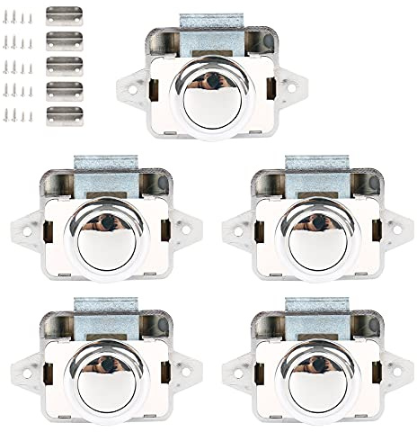 Push Button Catch Door Lock, 5 Stück keyless-Schrank Pull Lock, Keyless Locks Riegelknopfschrank, Push Lock, Möbelschlosser Schloss für Wohnmobil Caravan Van Cabinet Door (Weiß)