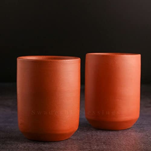 Swadeshi Blessings Exklusives Sortiment Unglasiertes handgefertigtes Tonglas für Milch, Tee, Kaffee, Mitti Ke Glas, ayurvedische Artikel (mit Spiegel-Finish) + Asche zur Reinigung (250 ml)