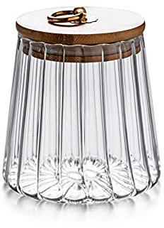 1 barattolo per alimenti in vetro trasparente, coperchi ermetici, coperchi in legno di acacia, cereali alimentari, dispenser per caffè, noci, fagioli, tè, spezie, zucchero, snack (650 ml)
