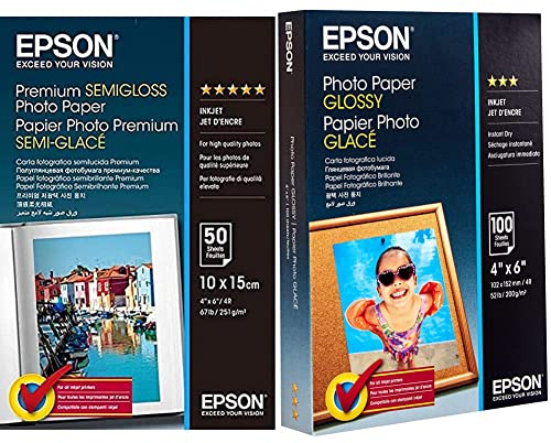 Epson Fotopapier Premium Semigloss 10x15 50Blatt S041765 & Foto Papier glänzend 100x150mm 100 Blatt 1er-Pack