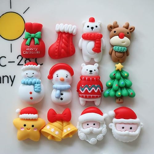 RunFar shop 12 Stücke Mini Weihnachtsdeko Santa Schneemann Baum Glocke Harz Weihnachten Miniatur Ornamente DIY Zubehör Weihnachtsschmuck zum Basteln Craft Making DIY Scrapbook