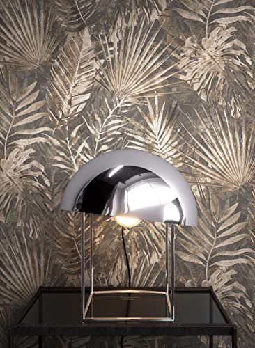 Newroom Vliestapete Braun Dschungel Palmenblätter Tropical Tapete | changierender Schimmer, Farnwedel, Boho botanisch, Mustertapete, Wandtapete Wohnzimmer Schlafzimmer, Sandtöne Taupe