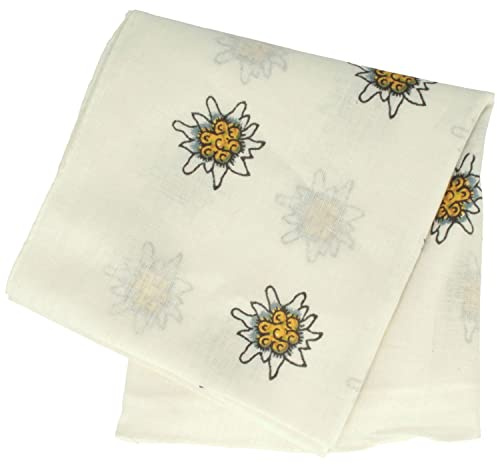 Breiter Edelweiß Trachtentuch Nickituch Trachten-Nickituch Schal Tuch aus 100% Baumwolle 50 x 50 cm – Weiß