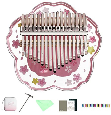 Jomewory Daumenklavier, Süße 17 Tasten Cherry Blossom Crystal Acryl Mbira Musikinstrumente, Musikinstrument für Kinder und Erwachsene Musikanfänger
