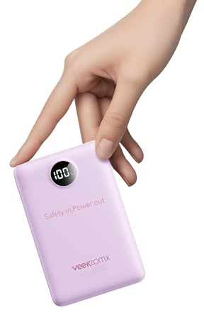 VEEKTOMX Power Bank 10000mAh 22,5W Bateria Externa Carga Rapida Mini Bateria Portatil USB C Input & Output Cargador Portatil Compatible con iPhone 16 15 14 13 Pro MAX Mini Plus Samsung Xiaomi Huawei