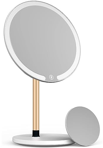 ANGNYA Makeup Mirror with Light, Rechargeable Vanity Mirror with 3 Color Adjustable Lights / 10x Magnifying Mirror
