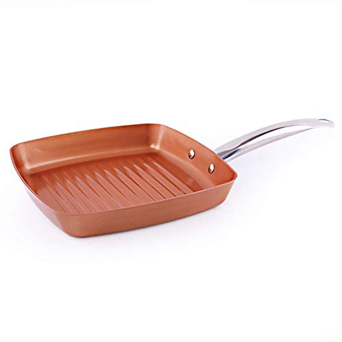 DameCo Frying Copper Pan Non-Stick Square Grill Pan, Griddle Pan with Stainless Steel Handle Induction Cooker Safe,24CM (9.44Inch),Copper Frying Pan interesting