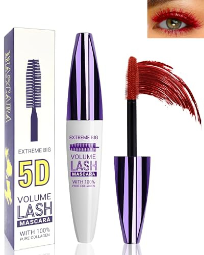 5D Telescopic Eye Mascara Wasserfest Rot, für Voluminöse und Lange Wimpern | Red Wimperntusche Wischfest, Lashes Extensions Tubing Mascara, Langanhaltend Curling, Cosplay Party Augen-Make-up für Frauen