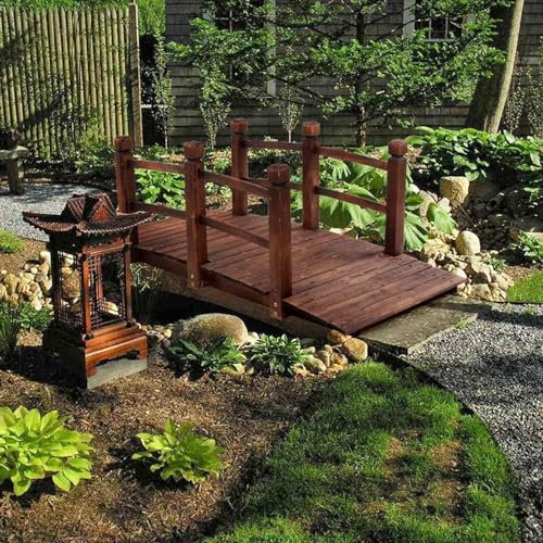QIANMEI Gartenbrücke Hölzerne Gartenbrücke Mit Gebeizter Oberfläche, Kleine Dekorative Teichbrücke for Bäche, Bäche, Grenzen, Mit Doppeltem Sicherheitsgeländer, 149,9 X 66,5 X 55,9 cm