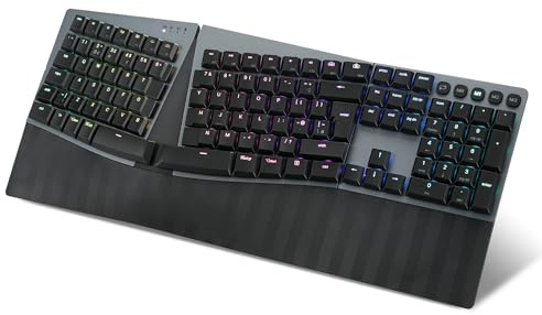 perixx PERIBOARD-835BL Ergonomic Wireless Mechanical Keyboard - RGB, Low-Profile Blue Clicky Switches, Multi-Device, UK QWERTY