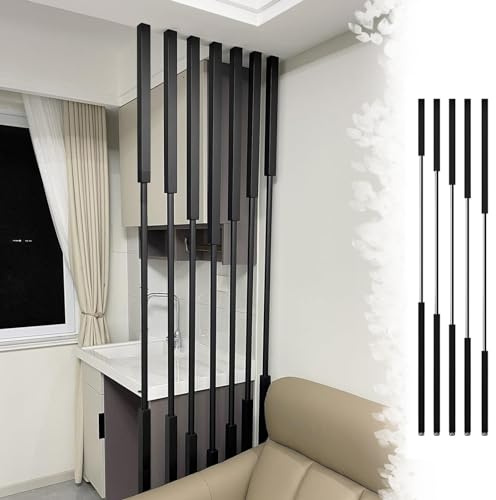 Divisorio per Ambienti Colonna di Separatore a Parete Moderno 40cm-300cm di Altezza, Arredamento Vuoto Quadrati Post -pavimento al Soffitto, Muro Temporaneo Nero per Soggiorno/Ufficio(Color:5pcs Heig