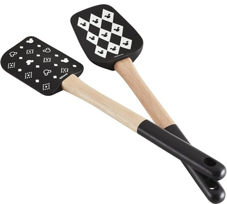 Prestige Disney - Juego de 2 espátulas de silicona monocromáticas de Mickey Mouse, espátula y utensilios de cocina de silicona, 30 cm, blanco y negro