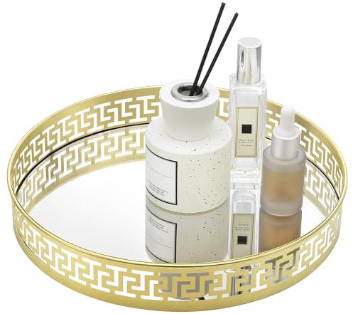 Navaris Bandeja Decorativa Tocador y Baño - Bandeja Decoracion Baño 30cm - Bandeja Espejo Redonda - Ideal como Decoracion Salon Centro de Mesa Tocador Perfumes - Bandeja Dorada