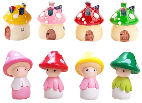 TYXHXTF 8 Pcs Fairy Garden Ornaments, Mini Mushroom Figures Miniature Mushrooms House, DIY House Decor Home Accessories, Micro Landscape Decoration Moss Dollhouse