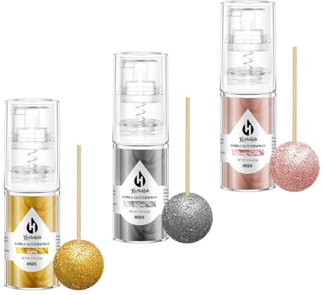 Essbares Glitzer-Spray, Gold, essbarer Glitzer für Kuchen, 3 Farben, Kuchen-Glitzer, essbares Spray, Glitzer für Cocktails, Getränke, Schokolade, Erdbeere, 5 g/Flasche