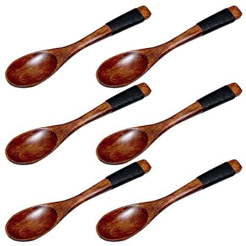 6 Pcs Small Wooden Spoons Honey Spoon 6.3 Inch Lacquered Wooden Teaspoons Wooden Spoon with Wrapped Wire for Tea, Coffee, Honey, Sugar, Seasoning (16cm, 6 Pcs)