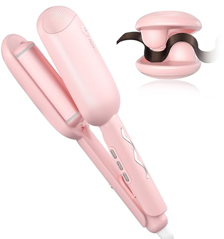 NOVUS 1.25 Inch Curling Iron,Hair Crimper- Beach Wave Hair Waver with Anti-Scald & Negative Ion Technology, Hair Crimper Ceramic Barrel for Tangle-Free Waves on All Hair Types, Pink