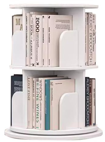 Drehbares Bücherregal mit 6 Etagen, rund, drehbar, um 360 Grad drehbar, Bücherregal, weiß, drehbar, bodenstehend, Eckregal, Wohnzimmer (weiß, 40 x 66 cm)