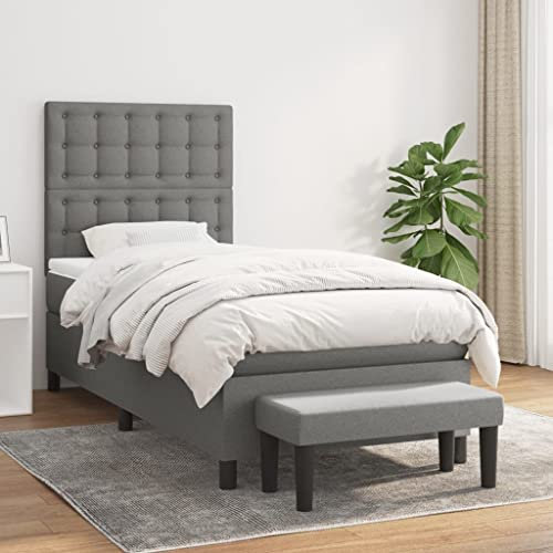 OHOOWOO Boxspringbett mit Matratze Dunkelgrau 90x190 cm Stoff,Boxspringbett mit höhenverstellbarem Kopfteil für erholsamen Schlaf