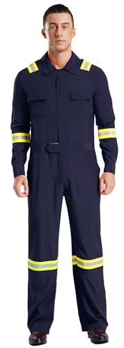Xnihocha Herren Langarm Arbeitsoverall Arbeitsanzug Reflektierende Streifen Overalls Einteiler Mechaniker Uniform Navy blau S