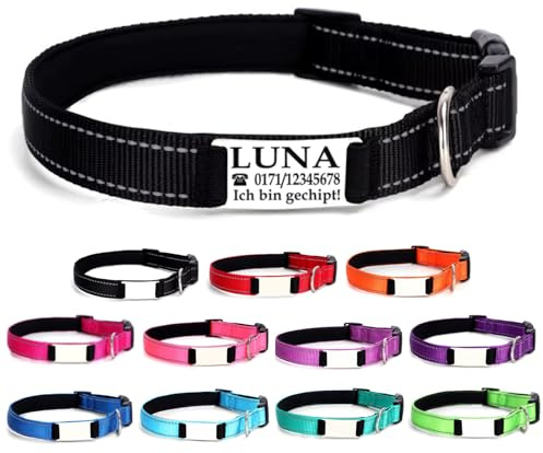 Ibera gifts - Hundehalsband Personalisiert, Hundehalsband Mit Namen Für Sehr Große Hunde XL, 50-70 cm, Reflektierend (Schwarz, XL Sehr groß)