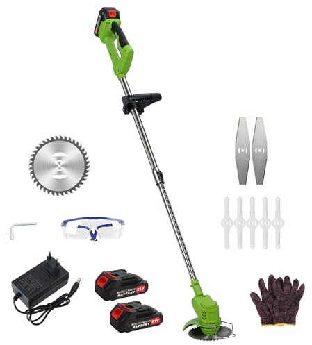 Fiauli Erbore 21 V 800 W, rasaerba elettrico a batteria 20.000 giri/min, erbacce con asta telescopica, tosaerba a mano ricaricabile verde