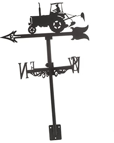 Kisangel Schwarze Wetterfahne aus Eisen Traktor Windrichtungsanzeiger Dachdekoration Garten Windfahne Metall Rotierende Windanzeige für Außenbereich