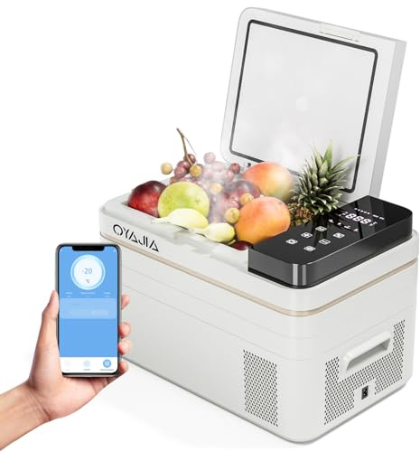 Oyajia Kompressor Kühlbox 31L, Mini Kühlschrank Auto Kompressor mit APP Gesteuert, 12V/240V Kühlschrank -20 ℃ bis 20 ℃, tragbarer Kühlschrank für Camping, Reisen, Lkw, Auto, Boot (Weiß)
