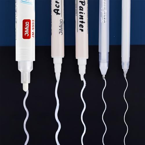 Omeblos White Gel Pens, 4PCS White Ink Pens, 0.6/0.8/1/2mm Line Drawing Pen for Artists Highlight Rollerball Pen for Black Paper, Journaling, Sketching, Drawing, Illustration