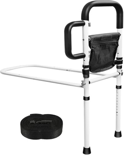 INCIKITI Bed Rail for Elderly Adults Bed Grab Rail Up to 136KG, Adjustable Heights Bed Safety Rails for Adults, Bed Handle for Getting Out of Bed with 2 Grab Bars and Storage Pocket