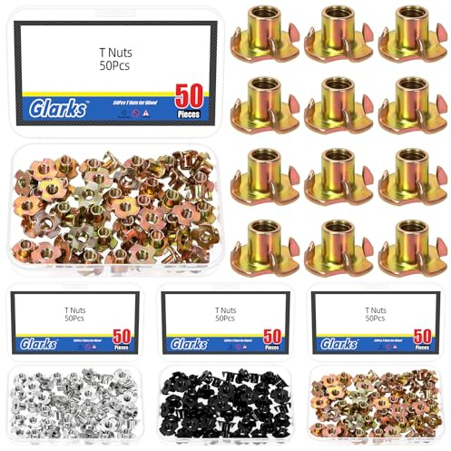 Glarks 50pcs M6 x 10mm galvanizado 4-punta tuerca de tee, acero al carbono cuatro mandíbulas tuercas T, roscada insertar tuerca T para muebles de madera, roca escalada sostiene, casa, gabinete