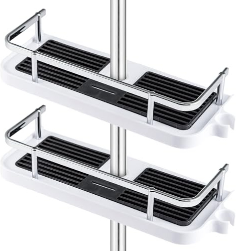 CROWNSHOP 2 Pack Shower Caddy No Drilling Hanging Shower Shelves Brackets Rack Organiser Holder Showers Head Hook Suitable for [18 mm - 25 mm] Rail Plastic
