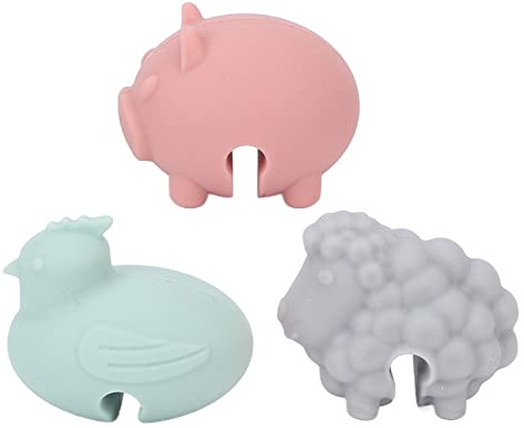 Akozon 3pcs Cute Animal Silicone Pot Lid Lifters – Spill Proof Cooking Clips for Safe Stew Monitoring and Overflow Prevention
