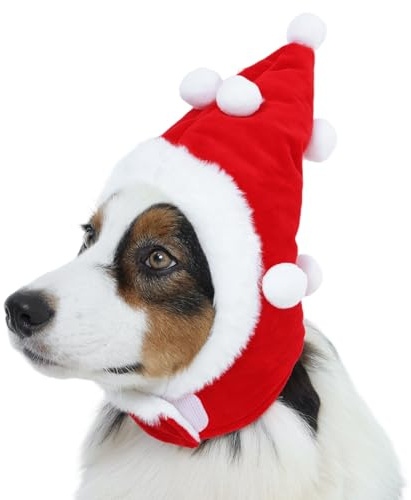 Kuoser Weihnachtsmütze für Hunde, Verstellbare Santa Hundemütze, Weihnachtskostüm für Kleine bis Große Hunde Festliche Weihnachtsoutfit für Feiern, Rot S